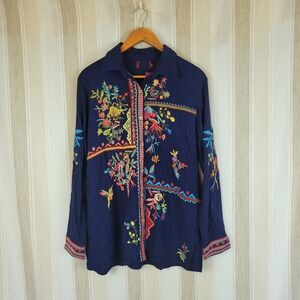 NEW Avani Del Amour Embroidered Blouse Shirt‎ Blue Size Small